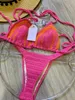 Комплект бикини, женские тканевые комплекты бикини крючком, сексуальный купальник, регулируемый топ на шнуровке, купальник женский розовый с желтым, пляжная одежда в стиле бохо