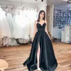 Homecoming Dresses Black V-Neck Spaghetti Strap Waistband Split Satin A-line Evening Dress Elegant Simple Prom Gowns For Women 231227