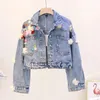 Jackets femininas doces 3D clássico floral quimise feminina coreana casual jeans jeans jeans Outwear womans casacats tops