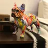 Kleurrijke staande Franse Bulldog hars standbeeld decoratie hond DIY graffiti ambachten desktop dier ornament. 231227