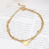 Double Layers Heart Charm Anklet For Women Golden Silver Color 14K Gold Leg Foot Ankle Bracelet Summer Beach Jewelry