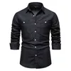 Men's Casual Shirts Denim For Fashion Fall Long Sleeve Blue Shirt Slim Button Cardigan Clothes 2023