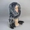 Hiver femmes naturel fourrure de renard chapeaux écharpes dame chaud moelleux réel fourrure de renard chapeau écharpe de luxe tricot véritable fourrure à capuche écharpes 231226