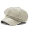 Casquettes de boule automne hiver chapeaux pour femmes solide plaine octogonale Sboy casquette hommes dames décontracté en cuir Pu chapeau béret peintre