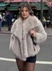 Women Fur Coat Turndown kołnierz Hight Street Long Rleeve Kieszonkowe płaszcze Kobieta 2023 Zima Elegancka zagęszcza dama 231226