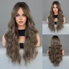 Bronze blonde wig female fashion long curly Synthetic hair eight bangs big wave chemical fiber full head cover Wavy Wig wholesale fast ship