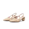 Sandals Women Ball Heel Woven Roman Plus Size Chunky Pointed Toe Thin Band Summer Ladies Office Shoes