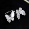 Van Clover Designer Rings For Women Jewelry Original Quality Band Rings Light Luxury Simple White Butterfly Ring Silver