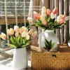 장식용 꽃 10pcs Real Touch Pu Tulips 인공 가정 정원 침실 웨딩 장식 Flores Artificiales Para Decoracion Hogar