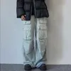 Harajuku gewaschene Cargohose mit mehreren Taschen und weitem Bein, amerikanische Straße, lockere gerade Jeans, Hip Hop, lässige Wischhose 231227