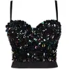 T-Shirt 2022 Summer Black White Busiters Corsets Crop Top Glitter Sequined Women Cute Korean Style Hook Eye Camisole Wear Out Evening