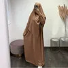 Etnische kleding Mode Europese en Amerikaanse Midden-Oosterse Dubai Vrouwen Tweedelig pak Effen kleur Hoofddoek Gewaad Jurk P104