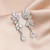 Orecchini pendenti UILZ moda brillante goccia d'acqua zircone per le donne lungo stile super fata orecchino gioielli per banchetti di nozze