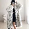 Skórzana sztuczna skóra sztuczna futra Faux Fur Plusy Plus płaszcz w rozmiarze Środkowa długość długiej rękawów swobodny luźny płaszcz kardan futra kobiet biały polar wysokiej jakości płaszcz J231227