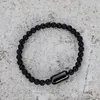 Strand Natural Stone Charm Bracelets Black Stainless Steel Magnetic Clasp Matte Bead Bangle Men Jewelry