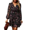 Casual Dresses Chiffon V-neck Long Sleeve Mini Dress Woman Floral Holiday Beach Tunic Short Cover Up 2023 Summer Beachwear