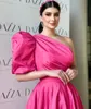 Elegant Pink Long Evening Dress 2024 One Shoulder Puffy Sleeve Taffeta Side Split Formal Party Prom Gowns Vestidos De Fieast Robe De Soiree