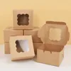 5/10 pièces Kraft Paper Cake Box avec transparent PVC Window Dessert Pizza Bread Square Boîte de mariage Boîte d'emballage cadeau Cupcake préféré 231227