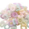 Ganze 100 Stück gemischte Farben, elastisches TPU-Gummi, spiralförmig, Telefonkabel, Draht, Haargummis, Haargummis, Ring, Band235c