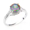 Luckyshine Classic Vintage Fire Round Rainbow Mystic Topaz Rings 925 Silver Zircon Women Lover's Ring for Holiday Wedding Par225O