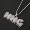 Custom Name Blue Bottom Letters Pendants Necklaces Zircon Hip Hop Jewelry With Gold Silver 24inches Rope Chain249s