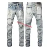 Paarse Designer Jeans Eindkwaliteit Geborduurd Gewatteerd Gescheurd Vintage Hip Hop High Street Merk Heren Slim Fit Fashion Casual Broek
