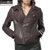 OC00420 Women's Sheepskin Fashion Motorcycle Coats Autumn Commuting Leather Jacket Short European and American Lapel