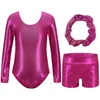 Maillots de bain pour femmes Justaucorps pour filles Ballet Danse Gymnastique Costume Dorure Body avec short et bandeau