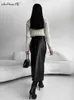 Mnealways18 lighthaki pu falda elegante otoño 2023 faux cuero hendidura de oficina recta damas con clase negra 231227