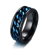 Cluster anneaux hommes anneau noir cool en acier inoxydable chaîne bleue rotable titane spinner sport