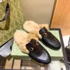 Designer shoes G family's fur slippers autumn women wear red flat Muller shoes semi horse buckle shoes Furry slipper YMR0l