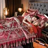 Rainfire Luxury Bed 세트 Jacquard Satin Skirt Duvet Cover 4 조각 레이스 침대 스프레드 북유럽 킹 퀸 침구 231227