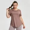 LU Plus Size Long Holding Hips Thin Yoga T-Shirt Female Net Hole Beauty Blasting Short Sleeved Running Fitness Top Sportswear