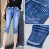 Capris Korean Fashion Capri Blue Denim Pants Women Summer 2021 Vintage High Waist Jeggings Jeans Short Pencil Pants Breeches Leggings