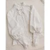 Camisa blanca de encaje de qweek Mujeres Lolita Gigot manga hermosas blusas hermosas blusas japonesas tops plisados ​​volantes kawaii