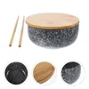 Dinnerware Sets Ceramic Noodle Soup Bowl Daily Use Bowls Ramen Reusable Wear Resistant Compact Bamboo Cover