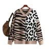 2023 Herbst/Winter Neuer europäischer und amerikanischer Außenhandel Heißer verkaufender Amazon-Pullover Leopardenmuster-Kombinations-Strickpullover-Pullover