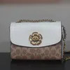 2023 Ny äkta läder Camellia Glacier White Old Flower Single Shoulder Crossbody Liten Square Bag For Women