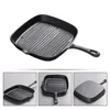 Pans 1 Pc Household Handle Cast Iron Pot Striped Square Non-stick (Black)