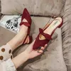 Sandales velours nœud papillon sangle femmes boucle bout pointu Zapatos Vintage fermé Mulea Sandalias Mujer Mary Janes chaussures taille 43