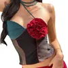 Kvinnors tankar Kvinnor Fairycore spets Floral Tube Dress Y2K rygglös bandage -knapp söt ärmlös kontrastfärg mini