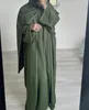 Roupas étnicas três peças abaya conjunto com cinto hijab crepe quimono sem mangas sob vestido eid ramadan mulheres muçulmanas dubai islâmico kaftan