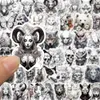 50 PCS Black White Animal Resthetics Stickers for Skatboard Guitar Car Car Helled Ipad Bicycle Process Potorcycle PS4 Notebook PVC DIY