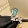 Cluster Anneaux 2023 Anneau Sterling Silver High Carbon Diamond Drop Aquamarine Deux bijoux d'ouverture de papillon S925