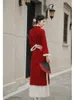 Casual Dresses Winter Christmas Red Vintage Qipao Women Slim Cute Faux Fur Warm Party Dress Long Sleeve Lamb Wool Patchwork Chic Retro