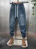 Herr jeans retro sömmar lapp mode streetwear utomhus casual byxor högkvalitetskläder