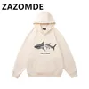 Zazomde inverno hoodie superior tubarão impressão algodão hoodies hip hop rua retro moda esportes com capuz quente oversized com capuz masculino 231226