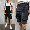 Macacões masculinos baggy jeans shorts macacões homens shorts roupas de verão rua angustiado denim bib macacão homem calças plus size 231227