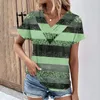 Women's T Shirts Tops for Women Summer Vintage Pattern Tshirts V-ringen Kort ärm Comfy Womens Fashion och enkla T-shirts