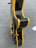 Chitarra elettrica personalizzata, logo giallo e rilegatura corpo, vibrato oro, accessori oro, spedizione rapida